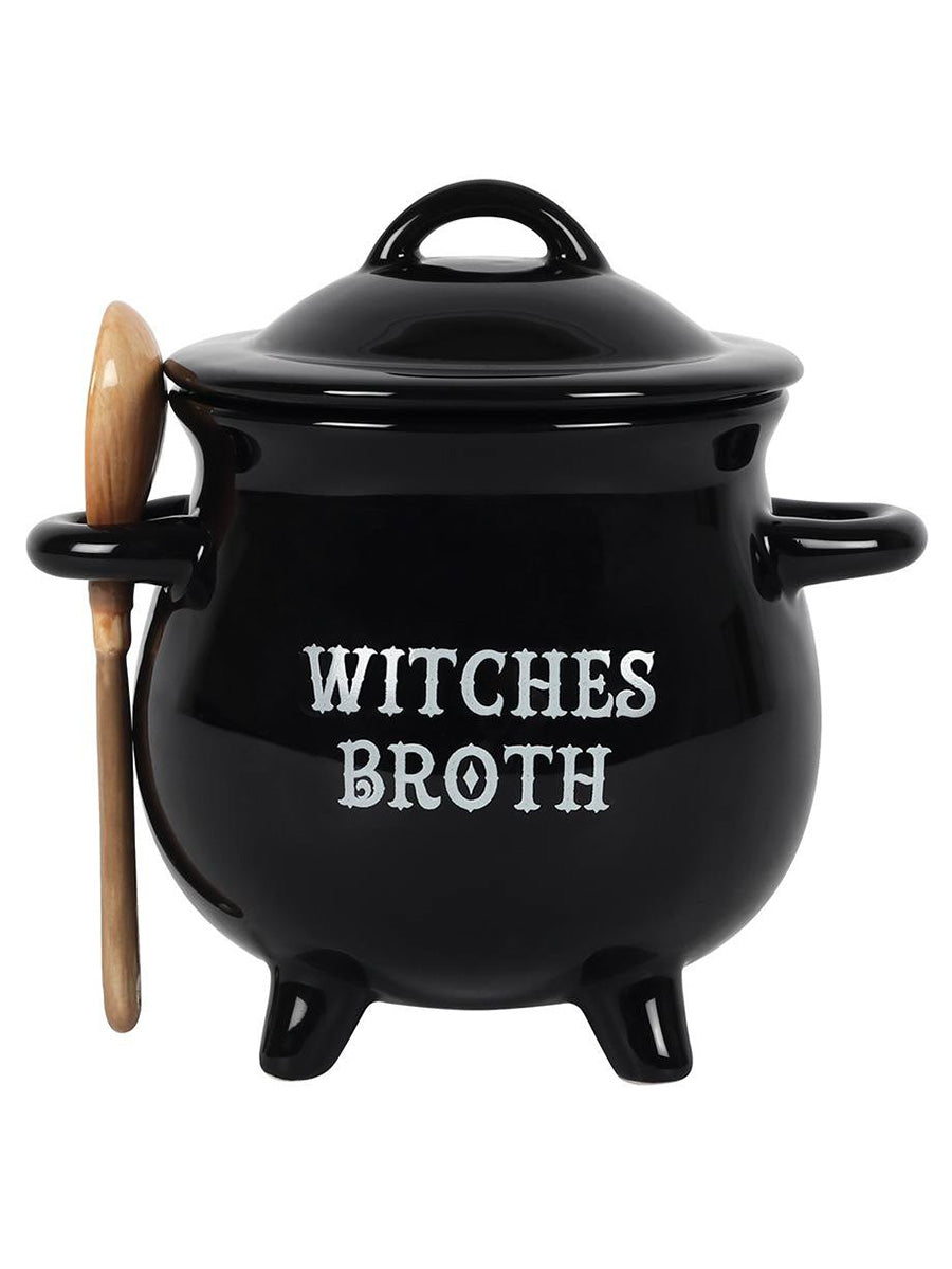 Witches Broth Cauldron Soup Bowl With Broom Spoon