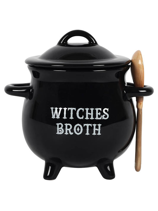 Witches Broth Cauldron Soup Bowl With Broom Spoon