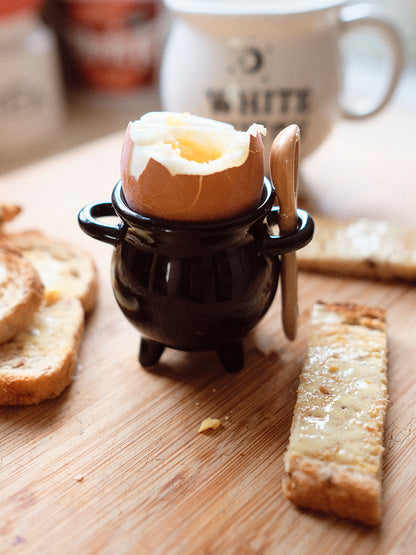 Cauldron Egg Cup With Broom Spoon