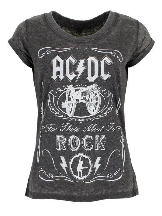 ACDC Cannon Swig Ladies Charcoal Burn Out T-Shirt