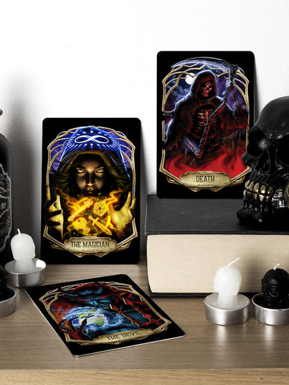 Deadly Tarot Obsidian- Death, The Devil & The Magician Small Tin Sign Set