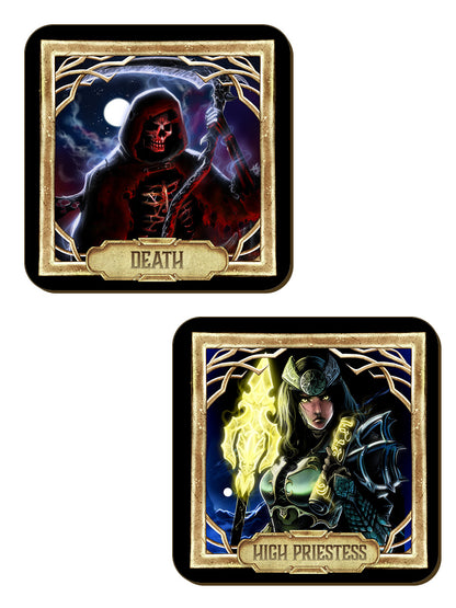 Deadly Tarot Obsidian Death, Strength, The Devil & High Priestess 4 Piece Coaster Set