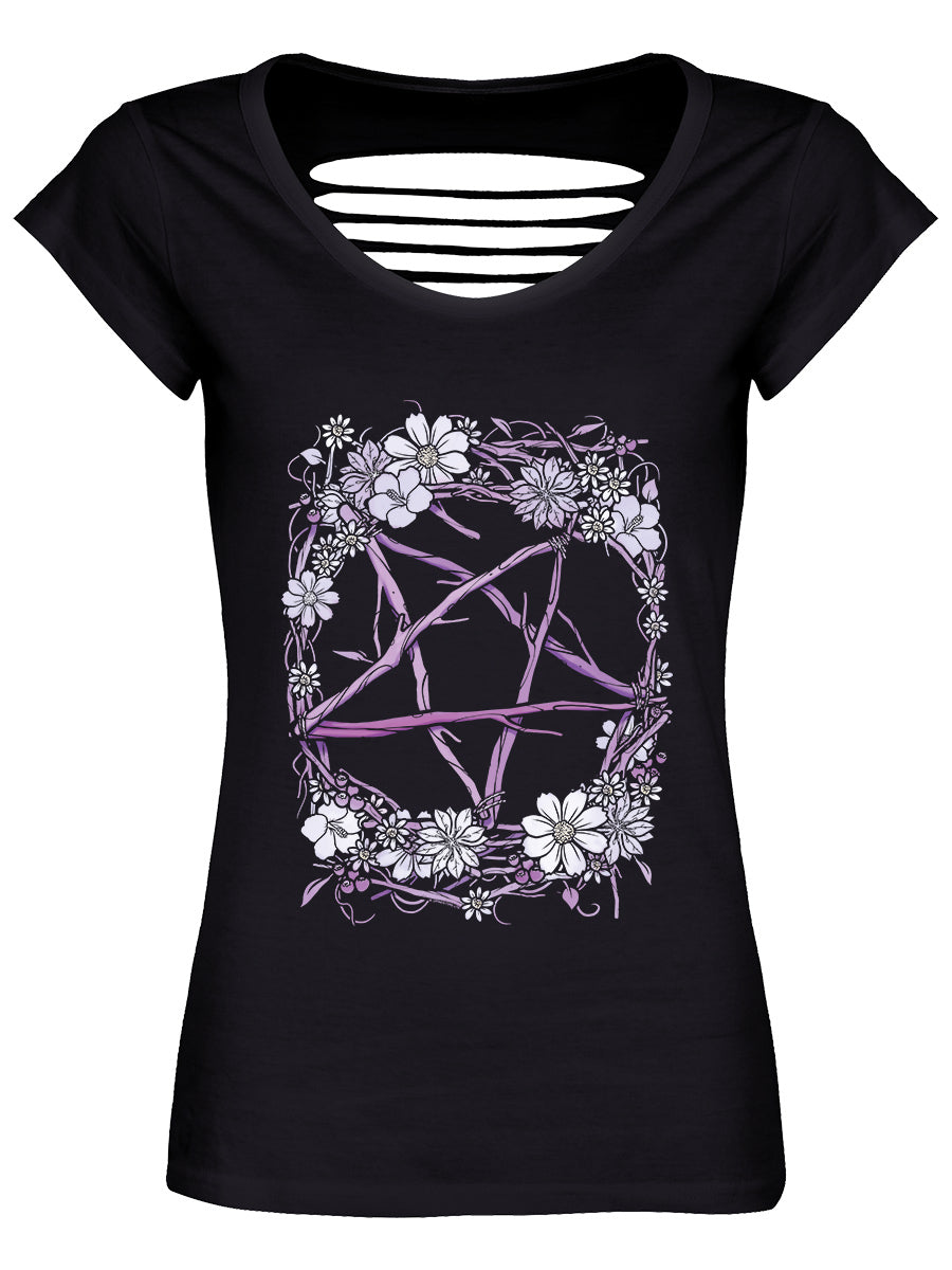 Pagan Pentagram Ladies Black Razor Back T-Shirt