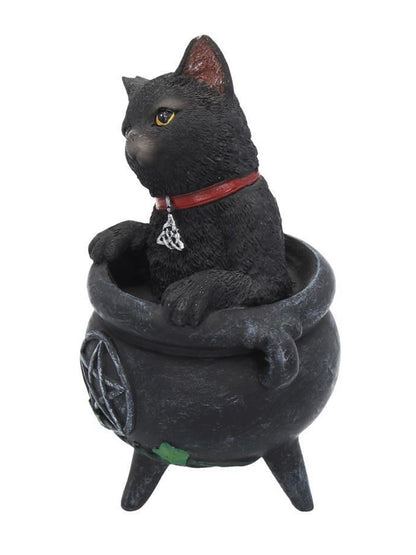 Smudge Black Cat Caludron Figurine Wiccan Witch Gothic Ornament