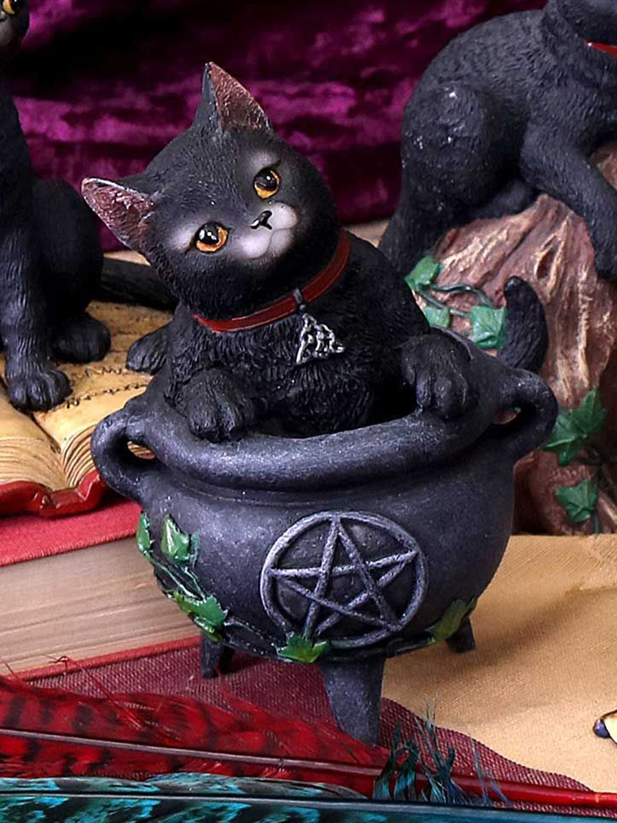 Smudge Black Cat Caludron Figurine Wiccan Witch Gothic Ornament