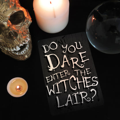 Do You Dare Enter The Witches Lair? Greet Tin Card