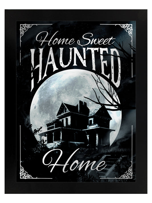 Framed Home Sweet Haunted Home Mirrored Tin Sign