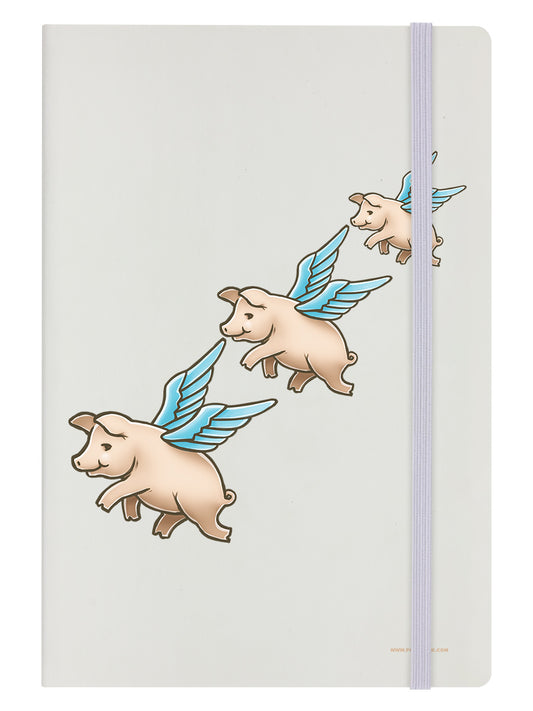 Cute Flying Pigs Cream A5 Hard Cover Notebook