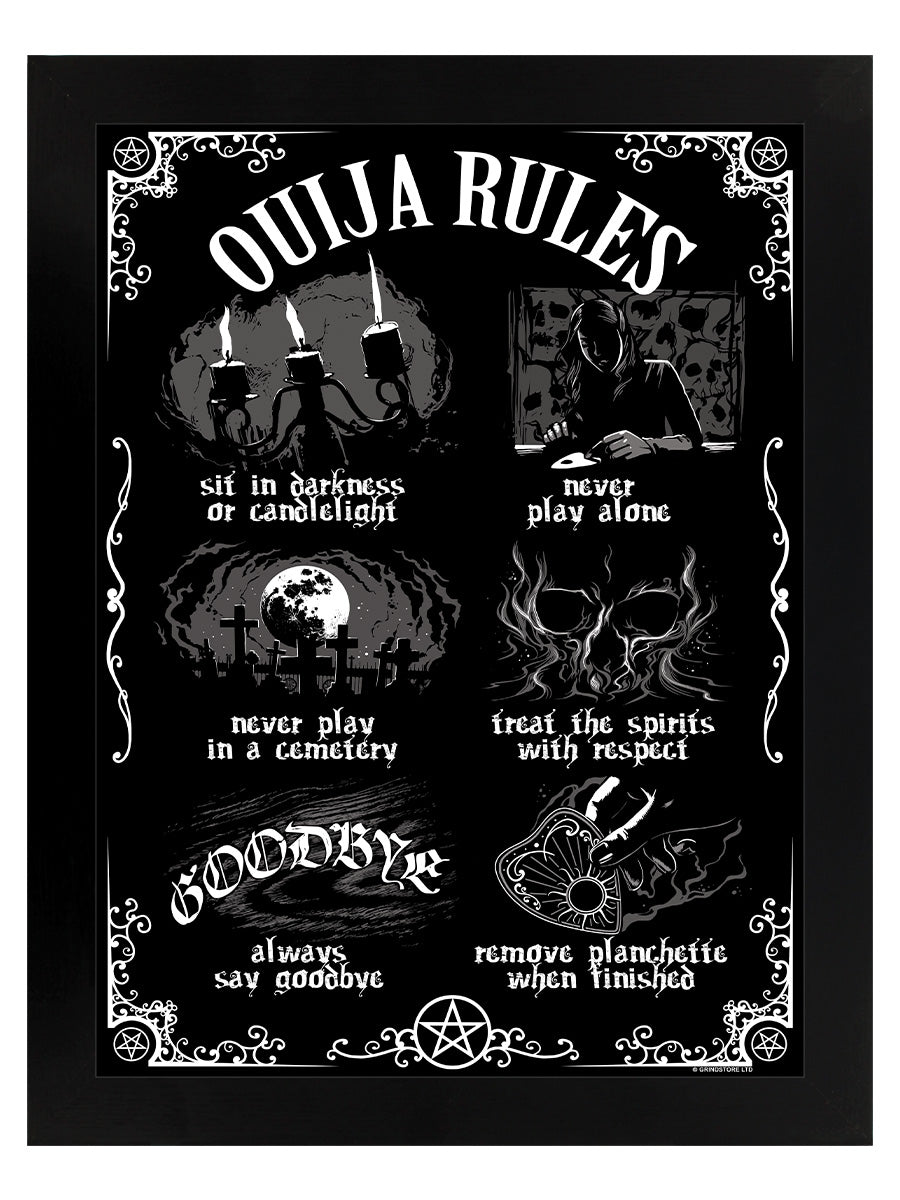 Ouija Board Rules Black Wooden Framed Print
