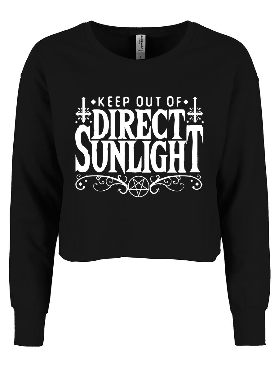 Keep Out Of Direct Sunlight Black Girlie Cropped Sweat