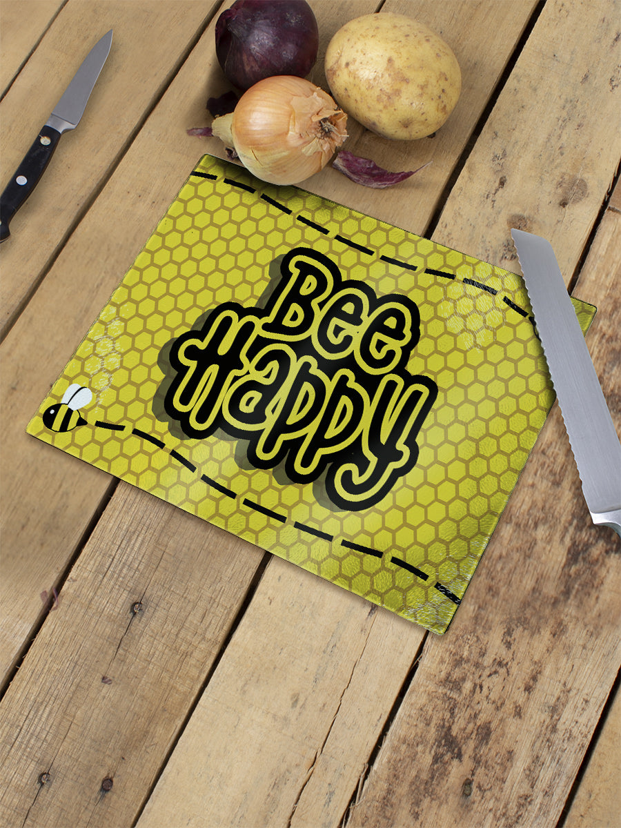 Bee Happy Small Glass Chopping Board