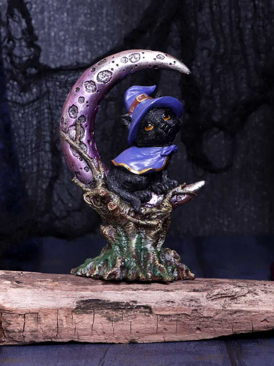 Grimalkin Witches Familiar Black Cat and Crescent Moon Figurine