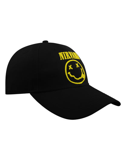 Nirvana Logo & Happy Face Black Baseball Cap