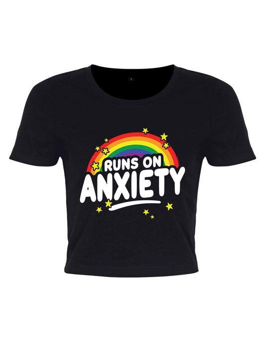 Runs On Anxiety Black Crop Top