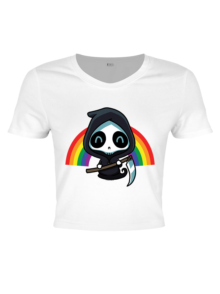 Rainbow Reaper Ladies White Crop Top