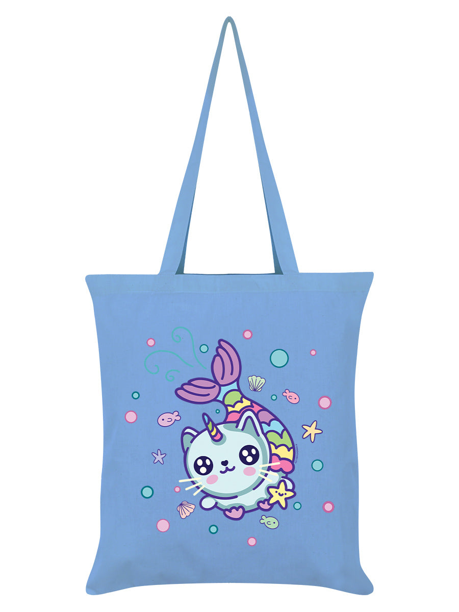 Kawaii Mermaid Kitten Sky Blue Tote Bag