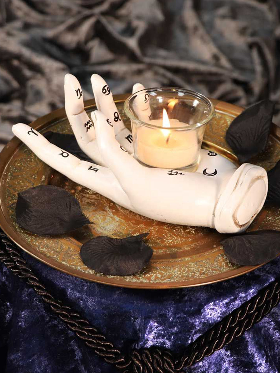 Palmist's Prediction White Chiromancy Hand Candle Holder