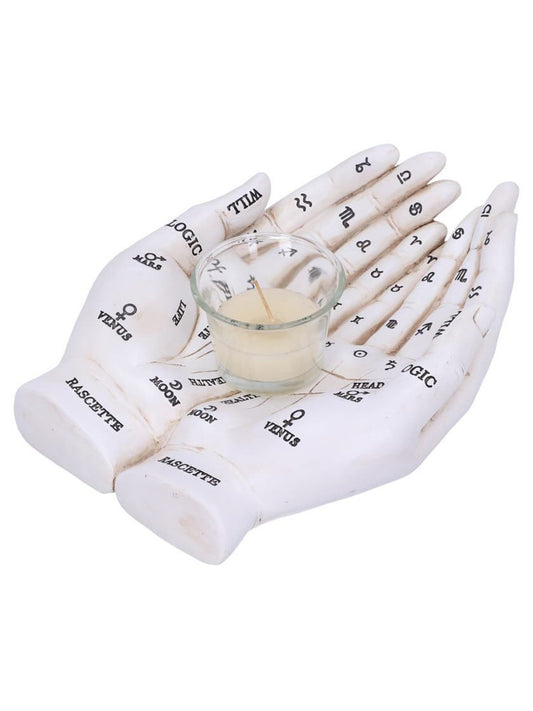 Palmist's Guide White Chiromancy Hands Candle Holder