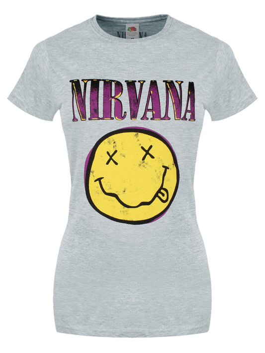 Nirvana Xerox Happy Face Ladies Heather Grey T-Shirt