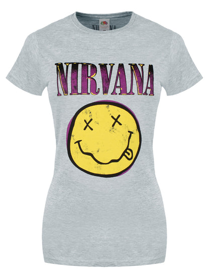 Nirvana Xerox Happy Face Ladies Heather Grey T-Shirt