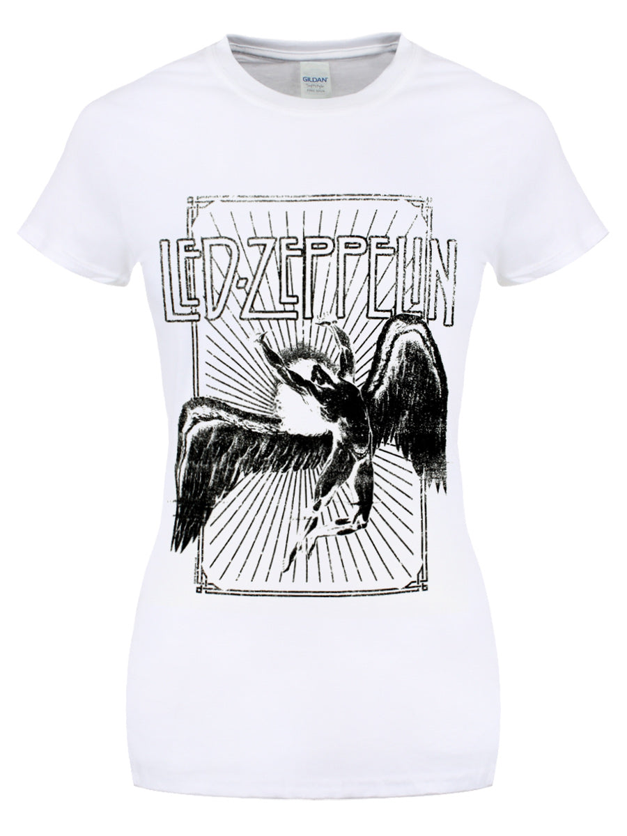 Led Zeppelin Icarus Burst Ladies White T-Shirt