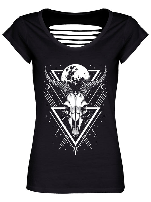 Lunar Skull Ladies Black Razor Back T-Shirt