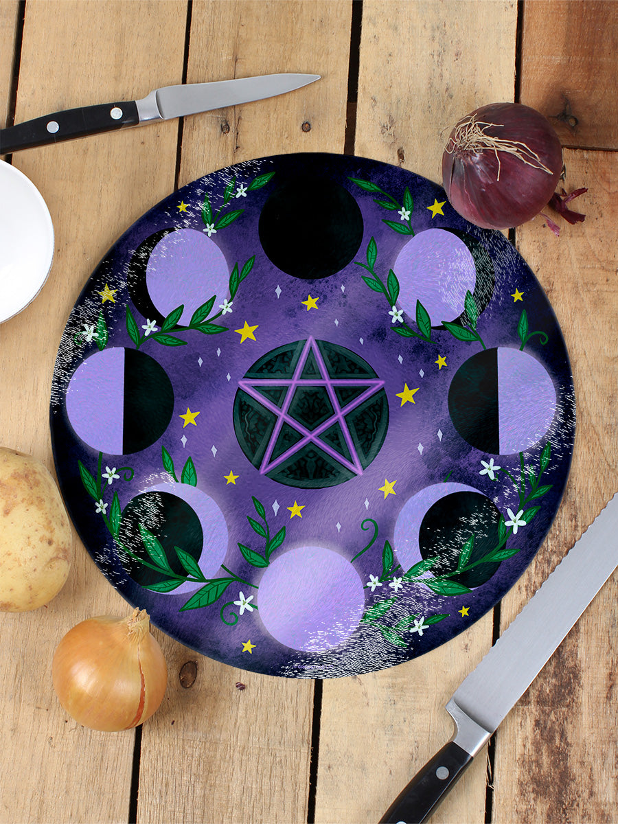 Moon Phases Glass Chopping Board