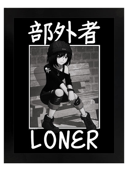 Tokyo Spirit Loner Black Wooden Framed Print
