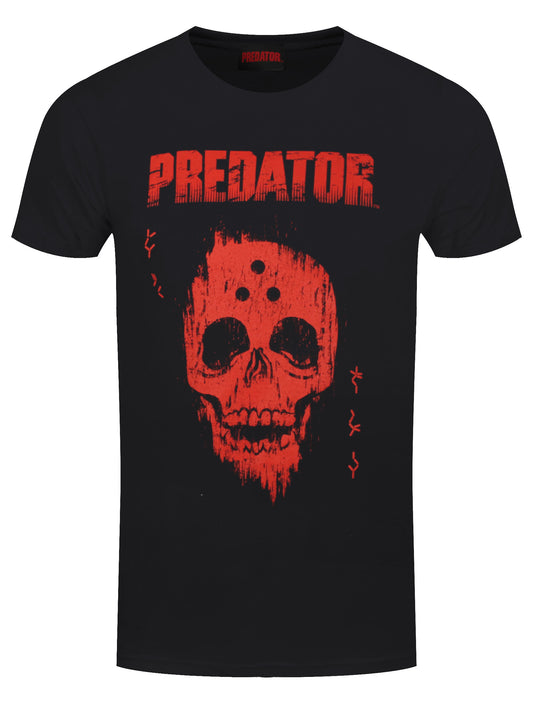 Predator Red Distressed Skull Men's Black T-Shirt