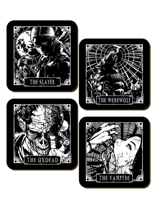 Deadly Tarot The Slayer, The Werewolf, The Undead & The Vampyre 4 Piece Coaster Set