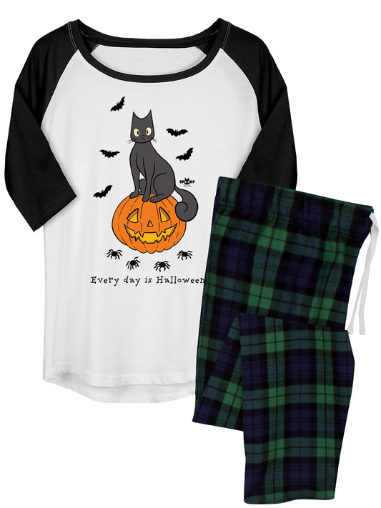 Spooky Cat Every day Is Halloween Ladies Long Pyjama Set