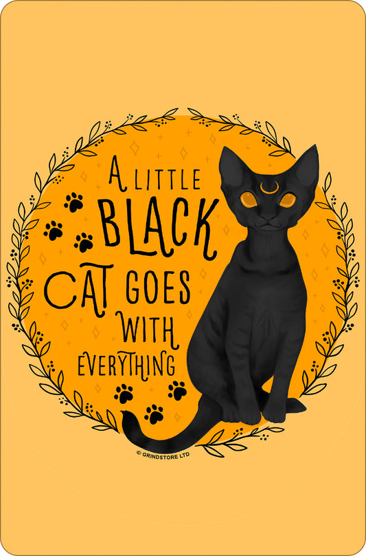 A Little Black Cat Goes With Everything Greet Tin Card