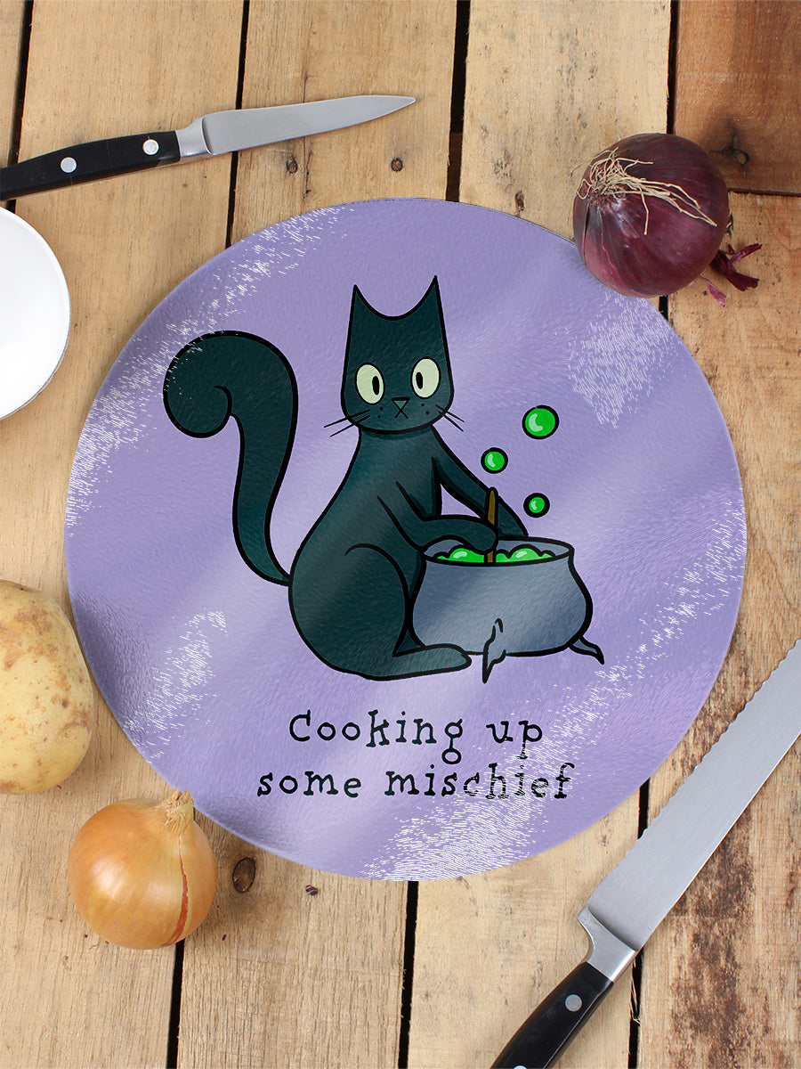 Spooky Cat Cooking Up Mischief Circular Chopping Board