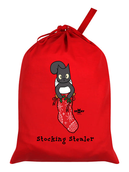 Spooky Cat Stocking Stealer Red Santa Sack