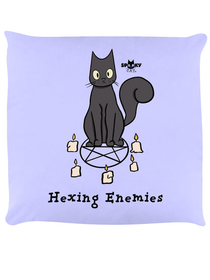 Spooky Cat Hexing Enemies Lilac Cushion