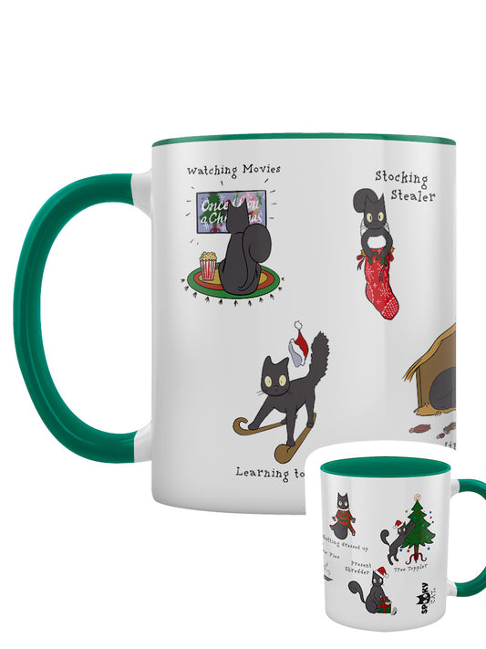 Spooky Cat Christmas Behaviour Green Inner 2-Tone Mug