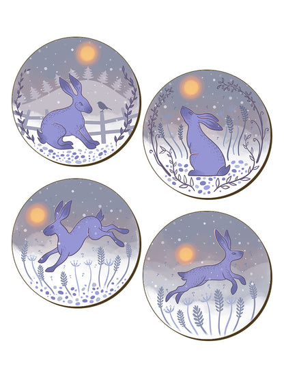 Winter Hares 4 Piece Coaster Set