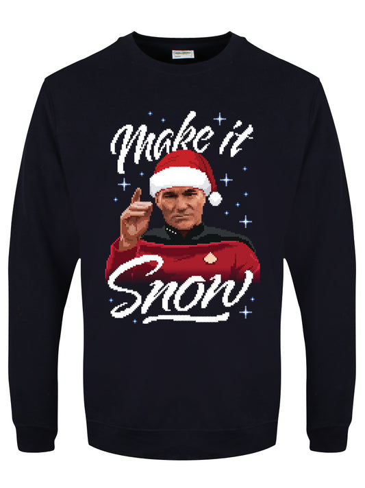 Make It Snow Men's Navy Blue Christmas Jumper