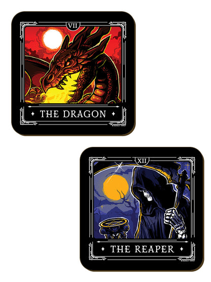 Deadly Tarot Legends The Dragon, The Spirit, Mothman, The Reaper 4 Piece Coaster Set
