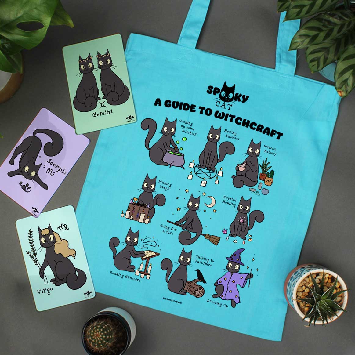 Spooky Cat A Guide To Witchcraft Azure Blue Tote Bag