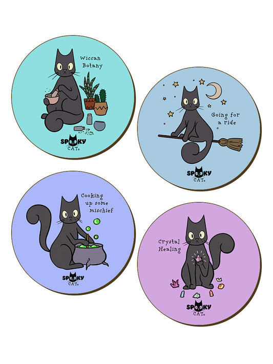 Spooky Cat Witchcraft Coasters Set of 4