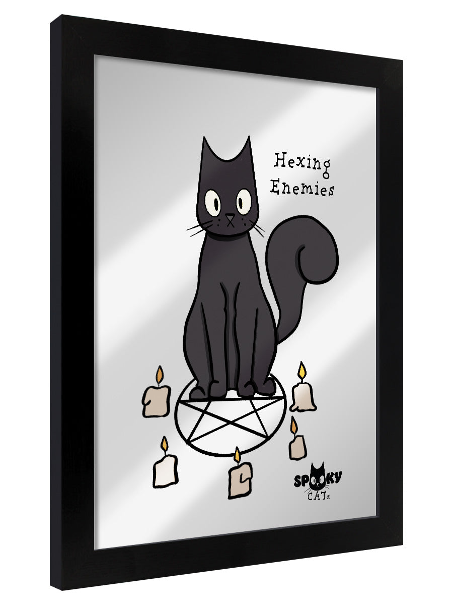 Framed Spooky Cat Hexing Enemies Mirrored Tin Sign