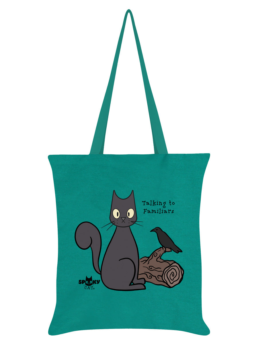 Spooky Cat Talking To Familiars Emerald Green Tote Bag