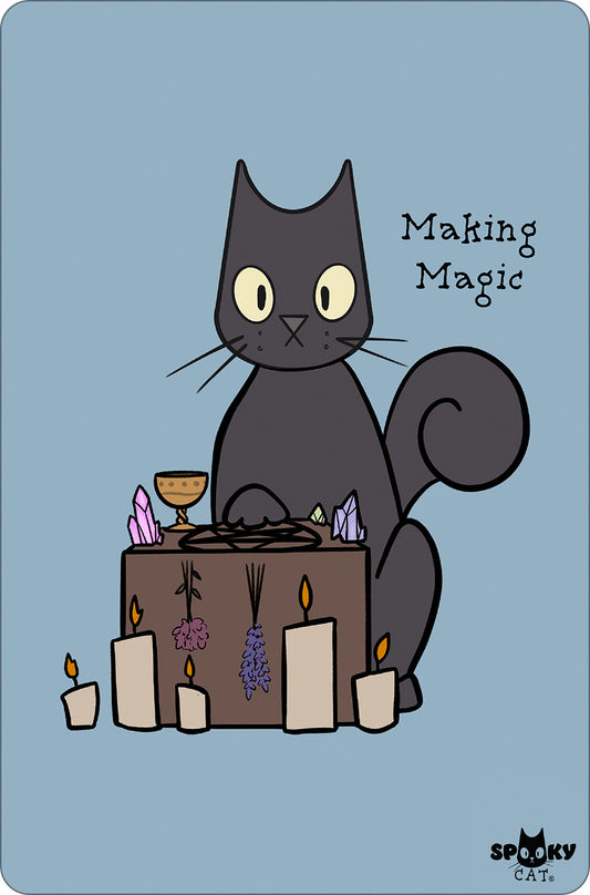 Spooky Cat Making Magic Small Tin Sign