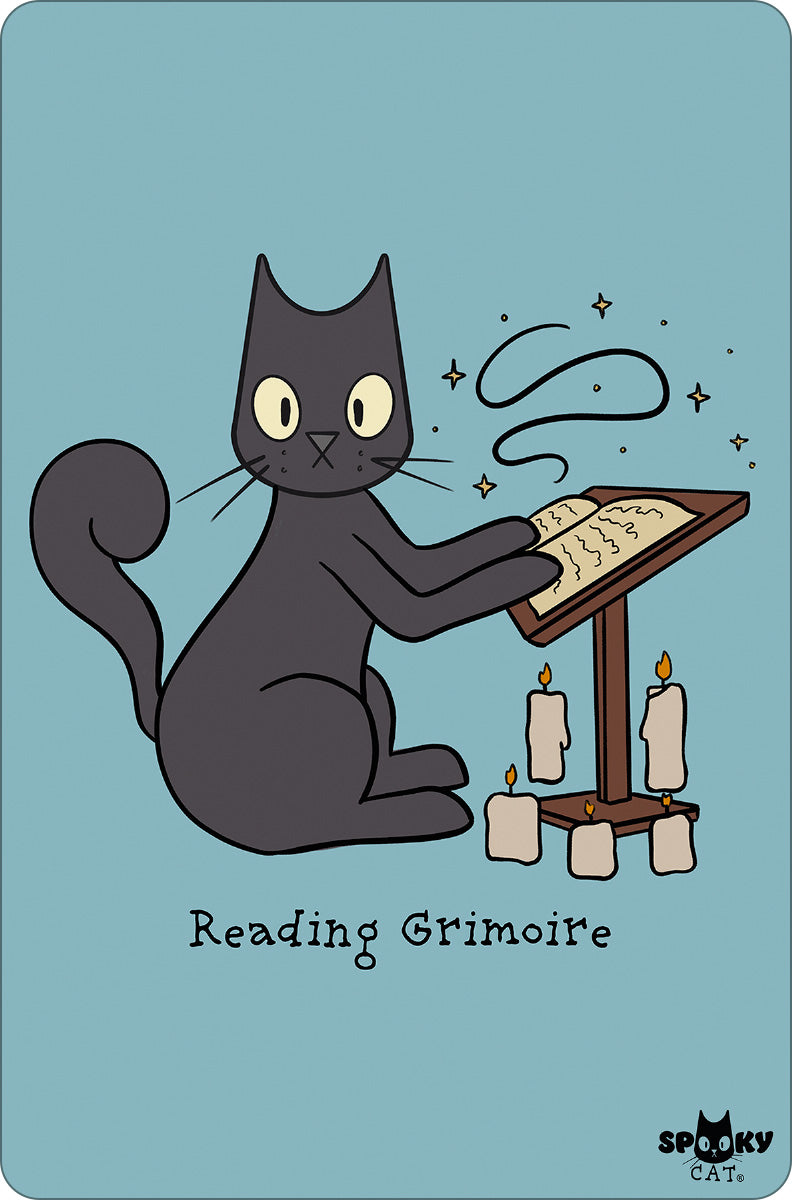 Spooky Cat Reading Grimoire Small Tin Sign