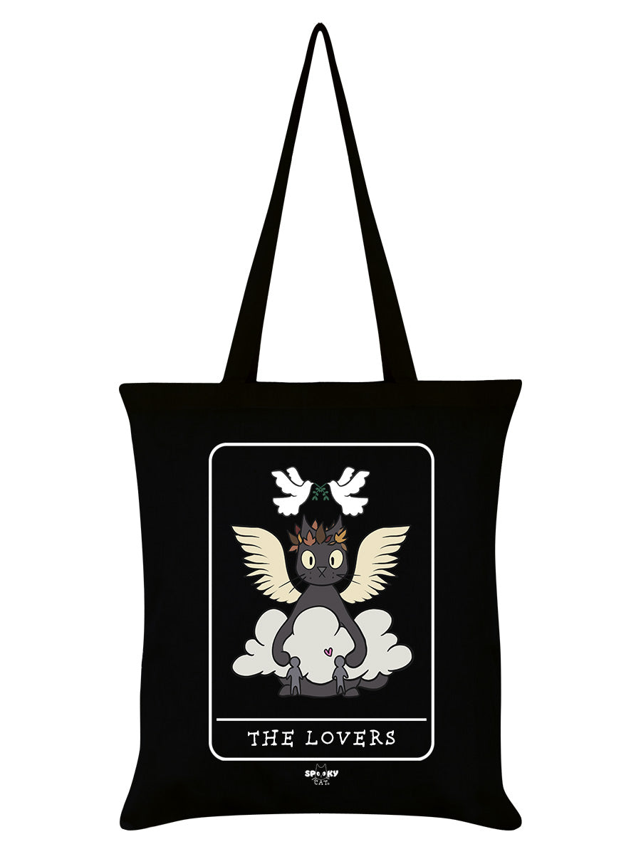 Spooky Cat Tarot The Lovers Black Tote Bag