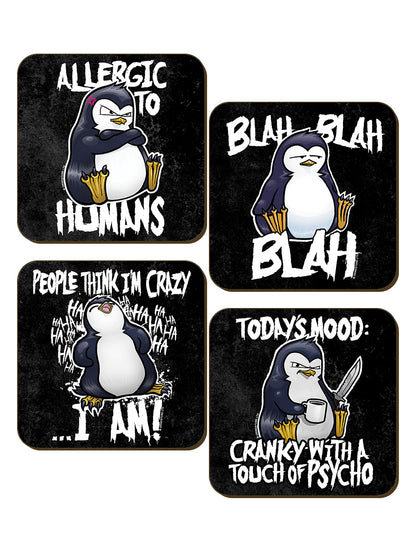 Psycho Penguin Allergic to Humans 4 Piece Coaster Set