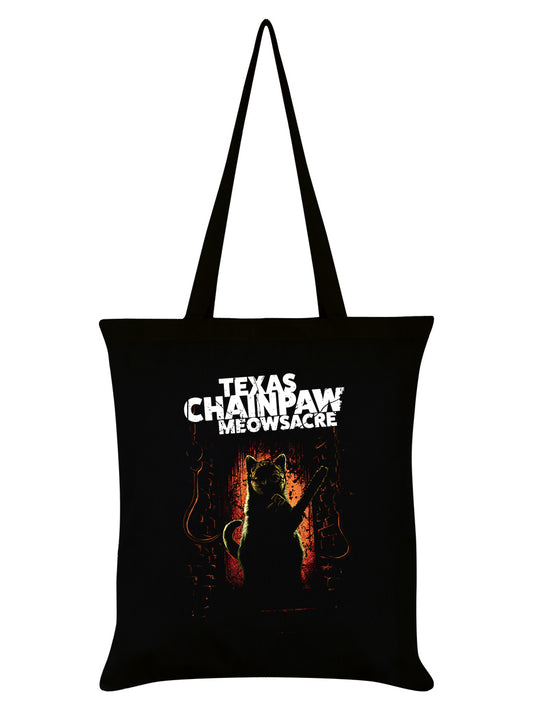 Horror Cats Texas Chainpaw Meowsacre Black Tote Bag