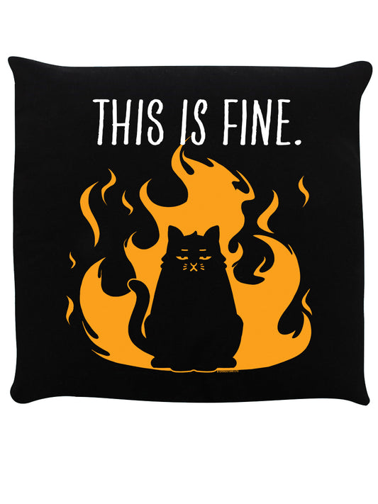 This Is Fine Cat Black Cushion