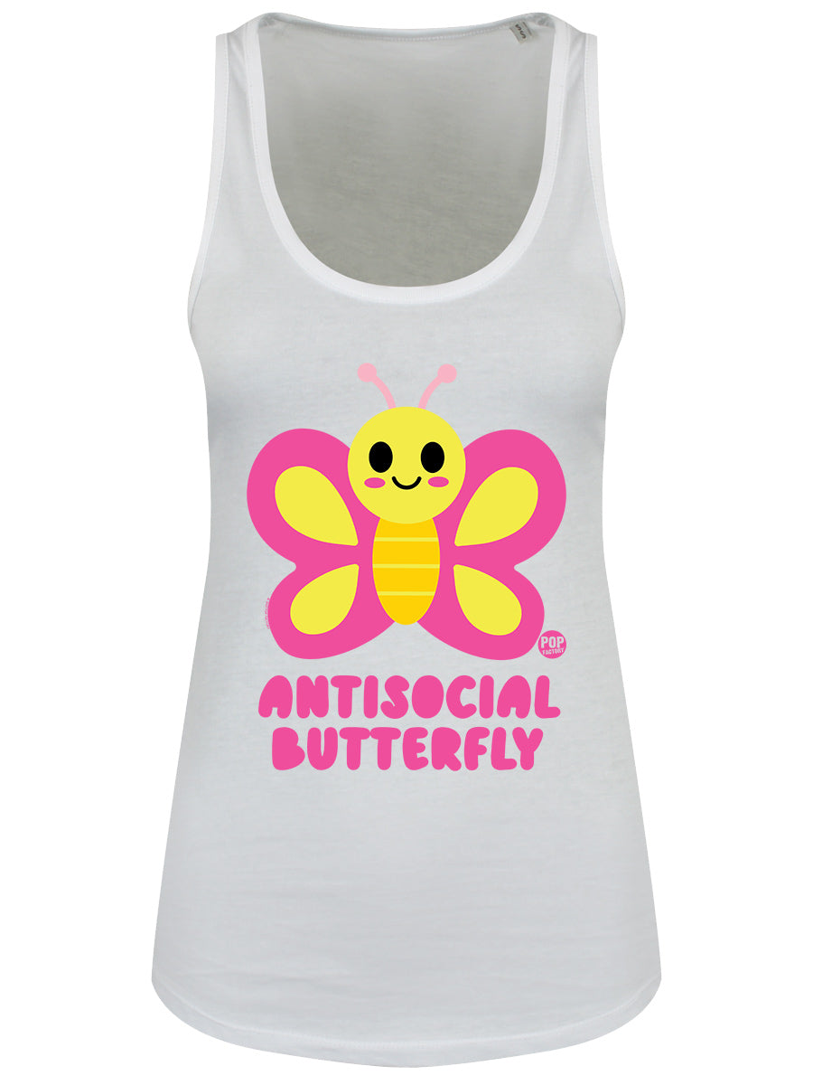 Pop Factory Antisocial Butterfly Ladies White Floaty Tank